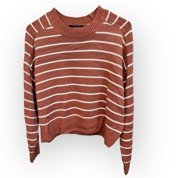T Tahari | Saddle Stripe Long Sleeve Crop Sweater (M) - Picture 1 of 4